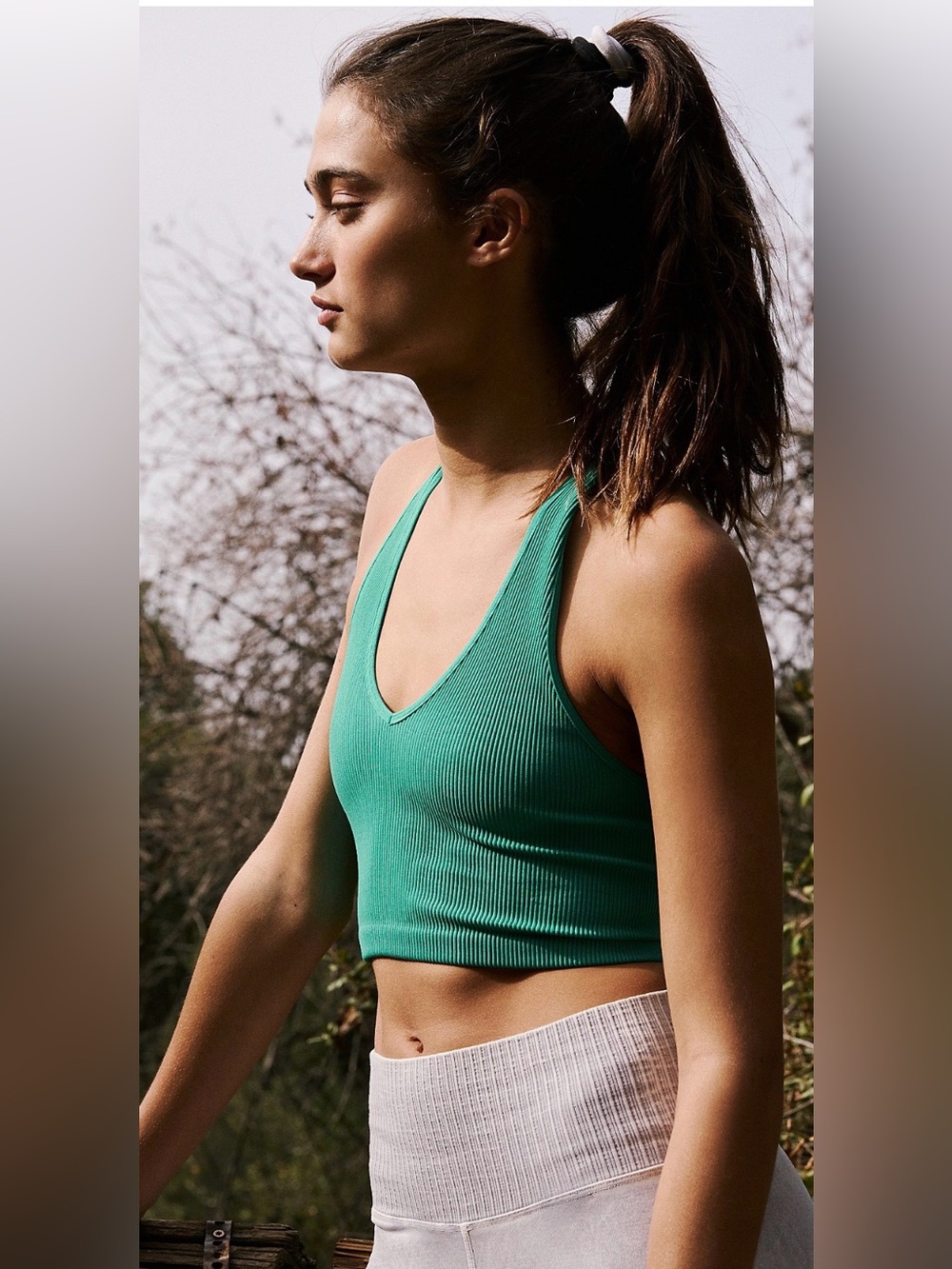 FP Movement Free Throw Crop Tank XS Sport Green Ribbed Racerback